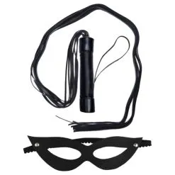 Kit Chicote 80Cm Com Máscara Preto Dominatrixxx